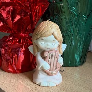Vintage Ceramic Girl Angel with Harp Christmas Tree Ornament